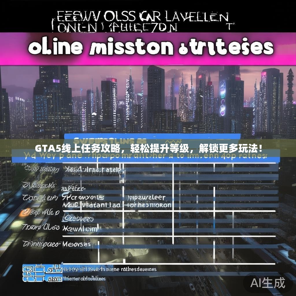 GTA5线上任务攻略，轻松提升等级，解锁更多玩法！